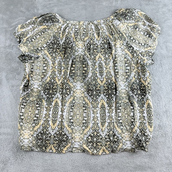 Laura Scott Top Womens Large White Olive Green Patterned Geometric Smart Casual - Picture 2 of 13